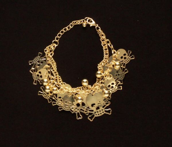 Pulseira c/ Pingentes Caveiras Dourada